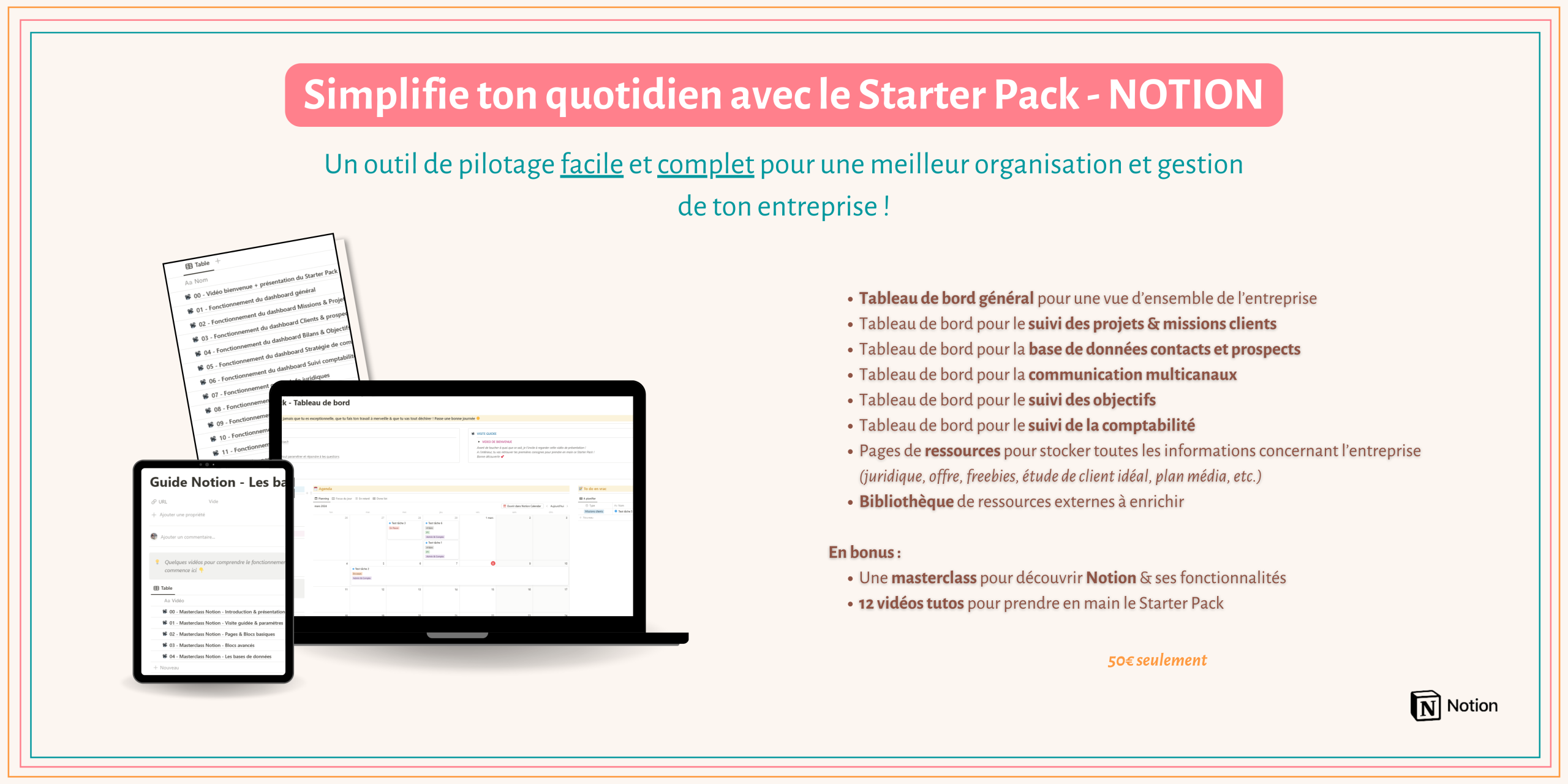 starter pack notion outil de pilotage et gestion d'entreprise pour les solopreneurs